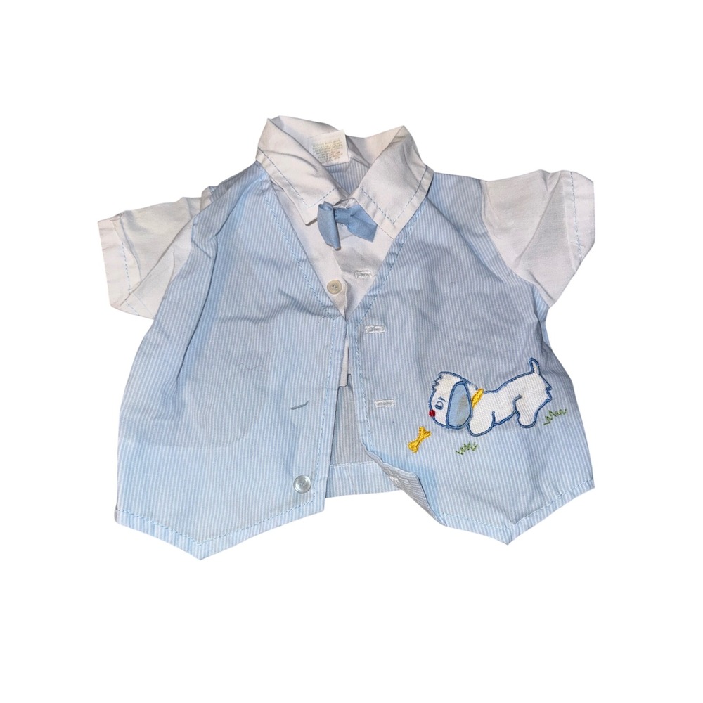 Vintage‎ Baby Boy 2 Pc Outfit Little Angel Sweater Puppy Vest Shirt Blue White - Picture 5 of 9